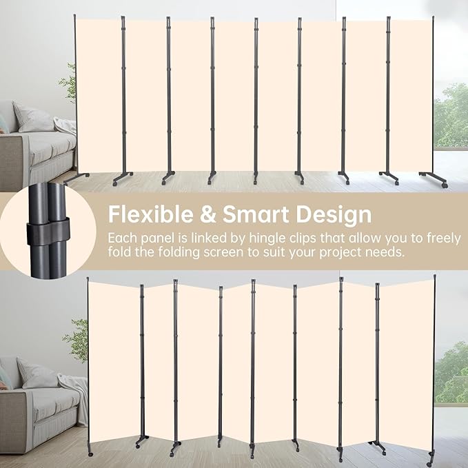 Room Divider 8 Panel Room Dividers/Wheels, Fabric Room Divider Panel - Image 5