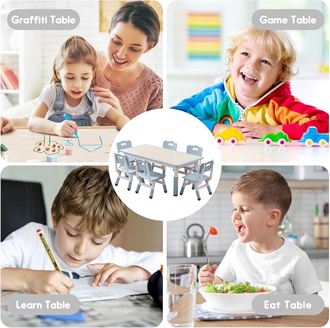 Kids Table and Chairs Set, Height Adjustable Desk - Image 5