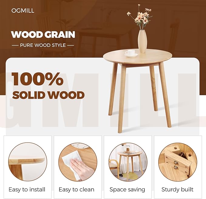 28.3" Small Round Dining Table for 2, Wooden Space-Saving Kitchen Dinner Table - Image 3