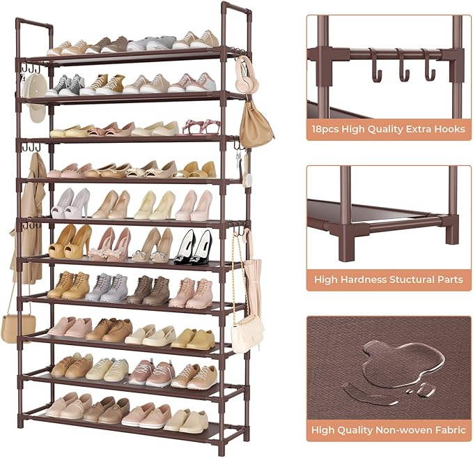 Tall Shoe Rack 10 Tier Shoe Organizer Large Shoe Shelf - Image 4