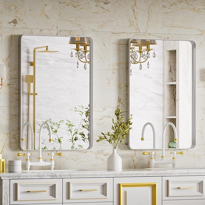 Bathroom Mirror 24x32 inch, Modern Round Corner Bathroom Vanity Mirror - Image 7
