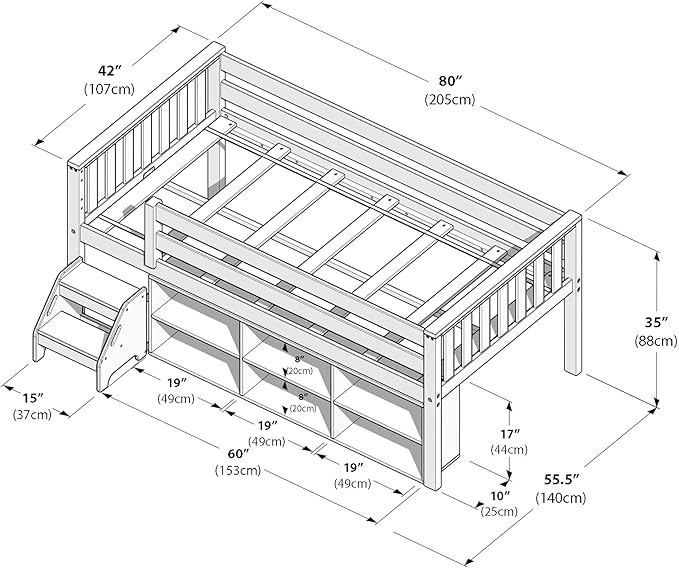 Max & Lily Soren Ultra Low Loft Bed, Twin Bed Frame - Image 2