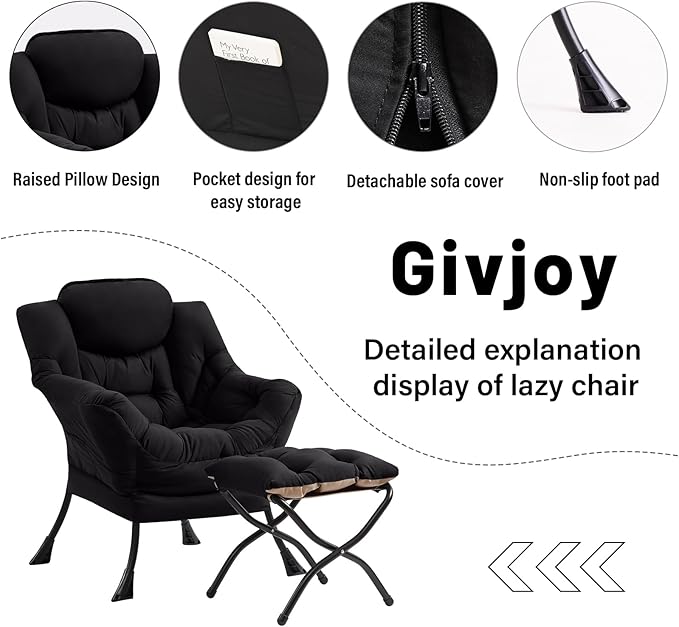 Cozy Lazy Chair and Ottoman, Large Contemporary Accent Lounge Chair Set - Image 4