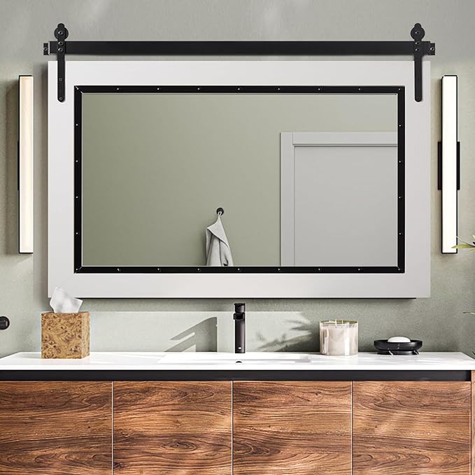 YOSHOOT Farmhouse Barn Door Mirror, Wood Frame Wall Mirror, Wooden Mirror by YOSHOOT