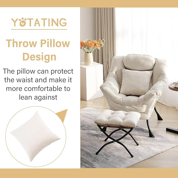Lazy Chair with Ottoman, Comfy Reading Lounge Chair with Footstool & Throw - Image 9