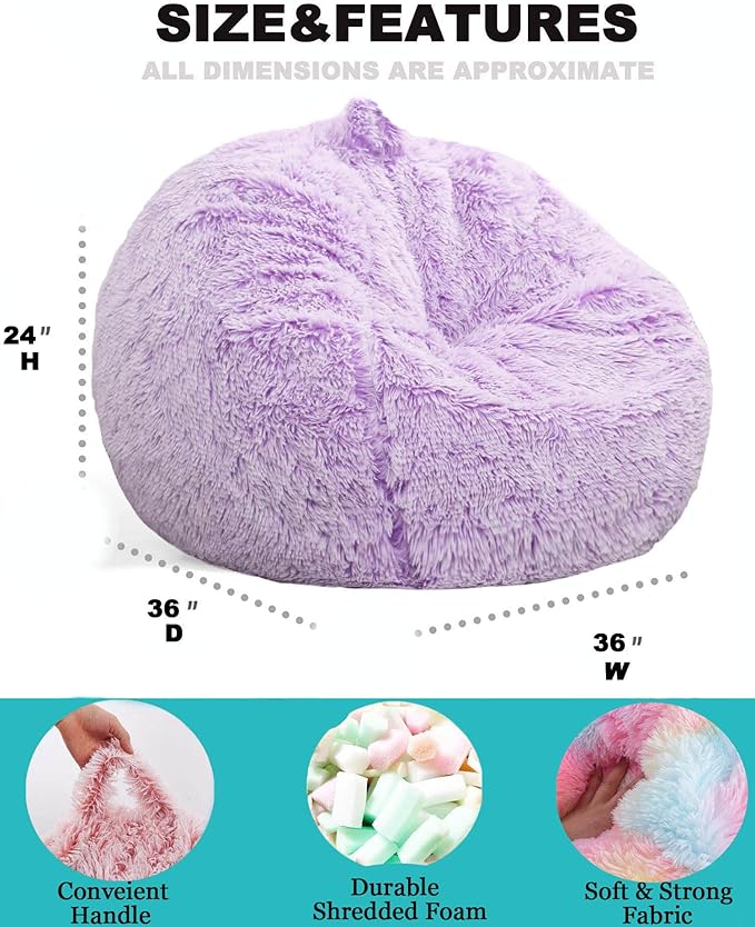 Fluffy Bean Bag Chair, 3FT Round Memory Foam Filled Bean Bag - Image 3