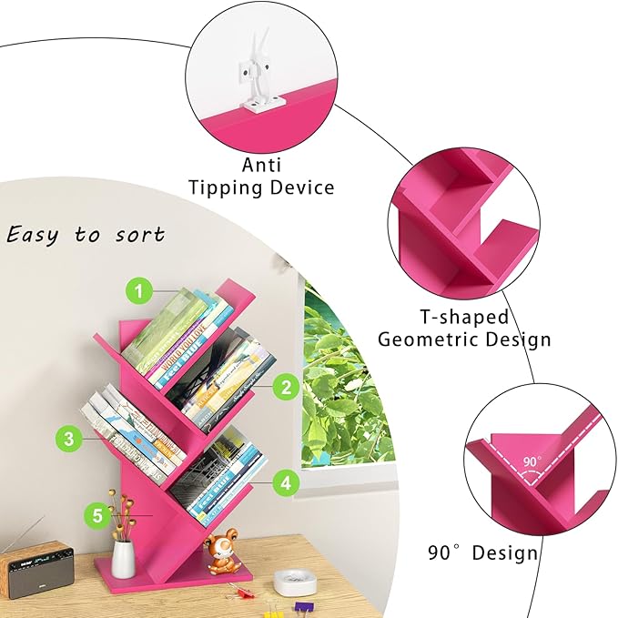 5 Tier Tree Book Shelf, Small Desktop Bookshelf - Image 7