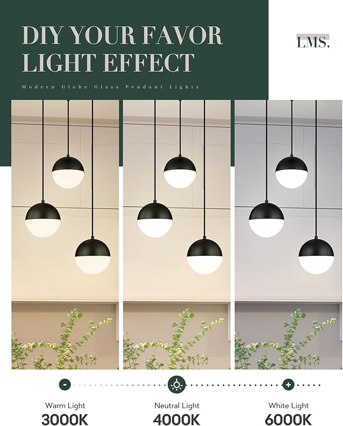 LMS Mid Century 3-Light Cluster Pendant Lights, Matte Black Kitchen Island - Image 8