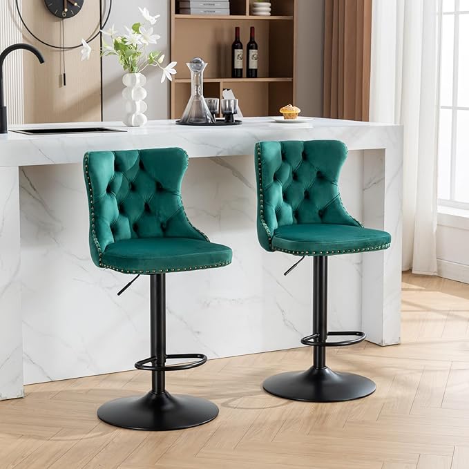 PacknWood Acosure Swivel Velvet Bar Stools Adjusatble Seat Height from 25-33" - Image 3