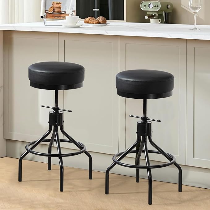 Adjustable Bar Stools Swivel Black Barstools Modern PU Leather 28inch Round - Image 7