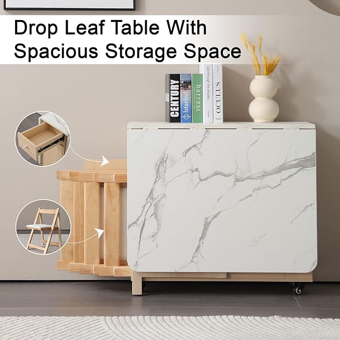Drop Leaf Table Extendable, Foldable Kitchen Table Space Saving, Folding Dining - Image 5