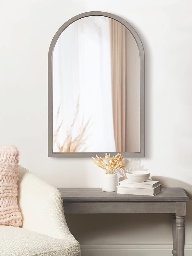 Kate and Laurel Hutton Farmhouse Wood Arched Mirror; 20 x 30; Gray; Decorative - Image 5