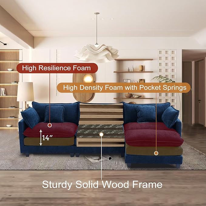 Furniliving 112‘’ L-Shaped Sofa, Luxury Chenille Modular Sectional Couches - Image 3