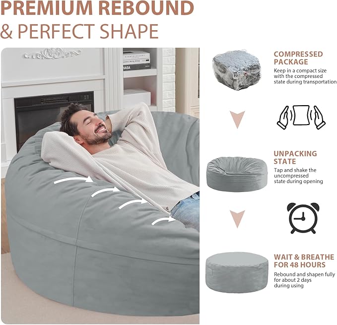 6FT Bean Bag Chair, Large Bean Bag Chairs - Image 6