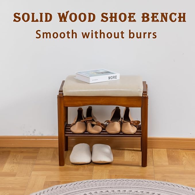latifolia Small Shoe Bench, Solid Wood Bench - Image 4