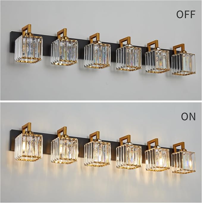 Modern Bathroom Vanity Light 6-Lights Black Gold Crystal Wall Lamp Bathroom - Image 3
