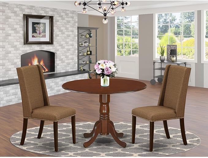 East West Furniture DLFL3-MAH-18 3 Piece Dining Set Contains a Round Dining - Image 7
