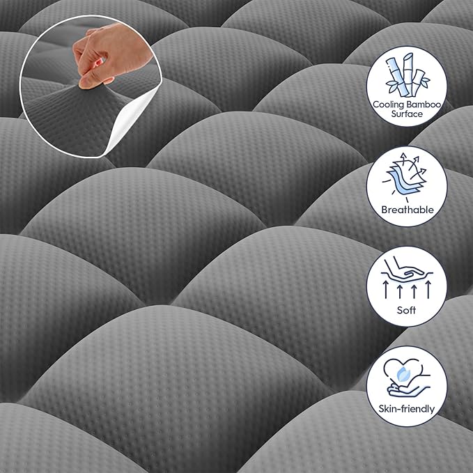 ELEMUSE 3 Inch Dual Layer Memory Foam Mattress Topper King, 2 Inch Cooling Gel - Image 3