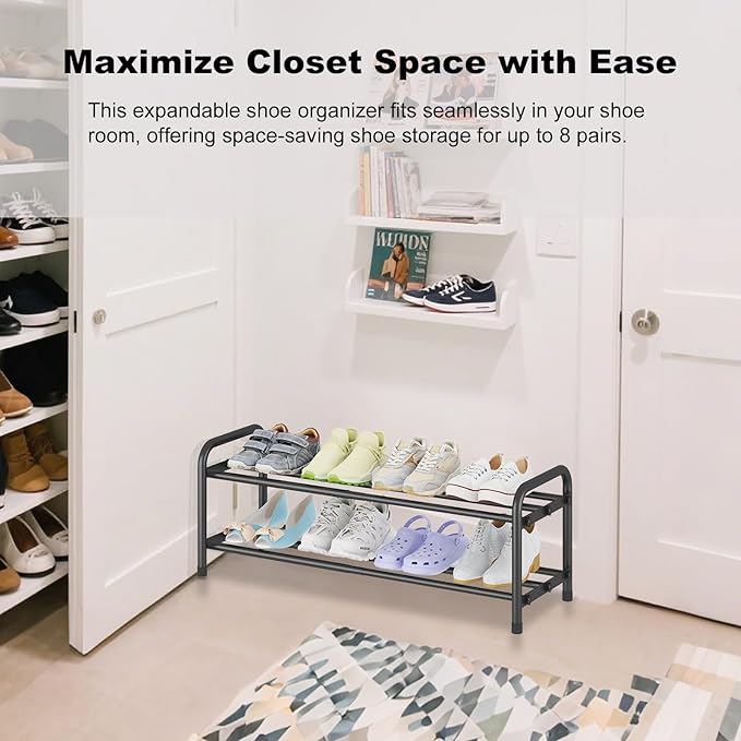 KANAV 2-Tier Expandable Shoe Rack, Adjustable Shoe Organizer & Storage - Image 4