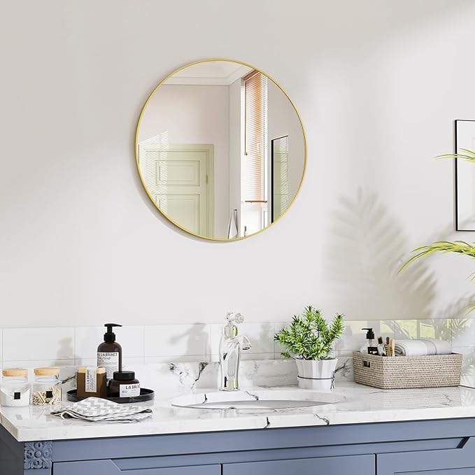 Gold Round Bathroom Mirror, 20 inch Circle Wall Mounted Hanging Mirror - Image 2