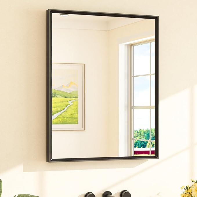TETOTE Black Bathroom Mirror 24" x 30" Matte Black Rectangle Beveled Framed by TETOTE