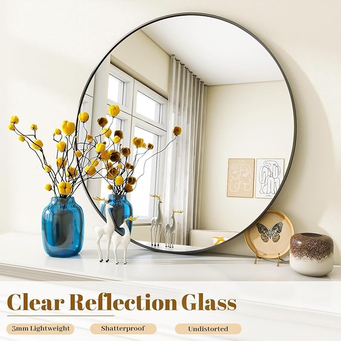 Black Round Bathroom Mirror, 48 inch Large Circle Wall Mounted Hanging Mirror - Image 4
