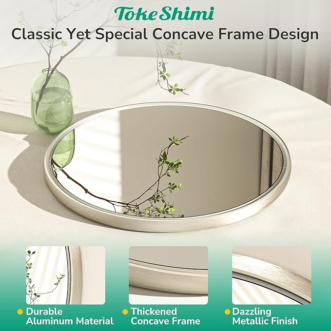 TokeShimi 16 in Round Bathroom Vanity Mirror Framed Brushed Nickel Bathroom - Image 3