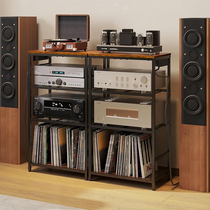 Record Player Stand with Storage, 4 Tier Turntable Stand with Vinyl Record by Huxitocan