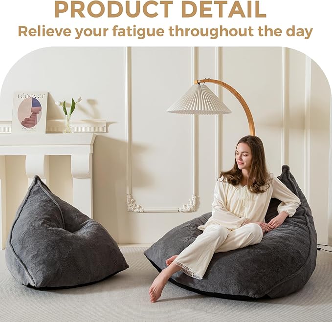 BYBYME Bean Bag Chairs Sherpa Lazy Sofa, Giant Beanbag Chairs - Image 7