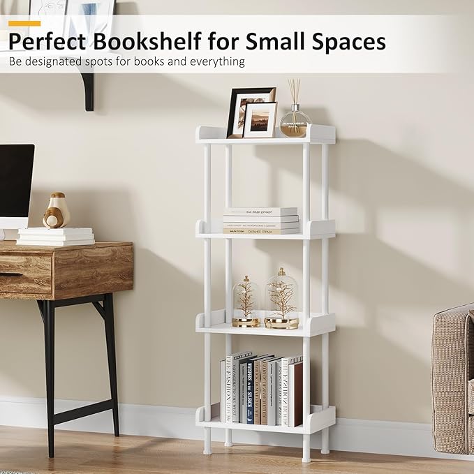 Hosfais Bookcase 4 Tier Bookshelf, Vintage Small Bookshelf - Image 4