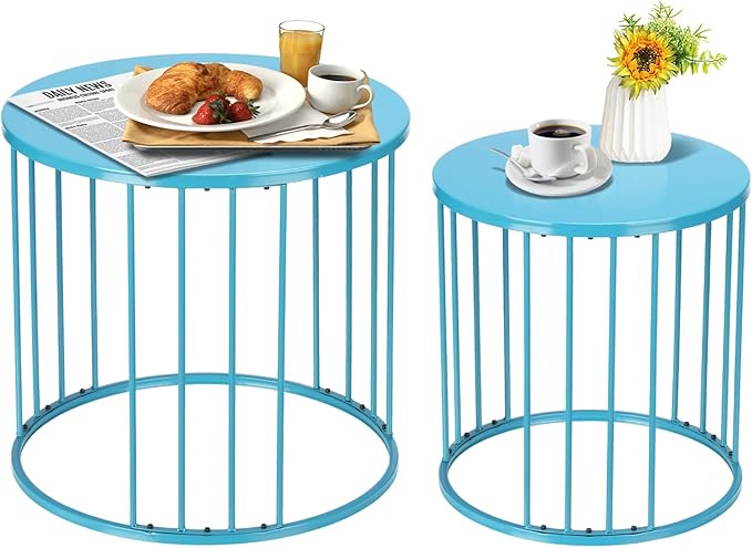 SUNNYPARK Outdoor Side Table Set of 2, Metal Circle Accent End Tables by SUNNYPARK