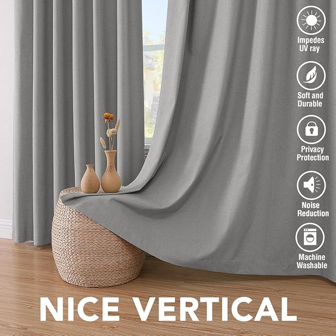 H.VERSAILTEX Linen Blackout Curtains 63 Inches Long 100% Blackout Thermal - Image 7