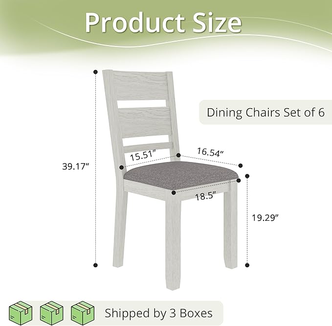 Dining Chairs Set of 6, Solid Wood Farmhouse Chairs - Image 2