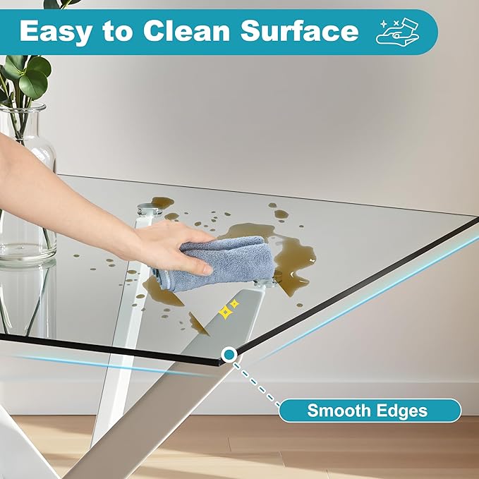 Dining Table for 4 Modern 35.43" Rectangular Glass Dining Table Kitchen & - Image 6