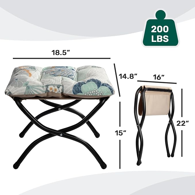 HollyHOME 15" Folding Footrest Stool, Upholstered Small Foldable Ottoman - Image 3