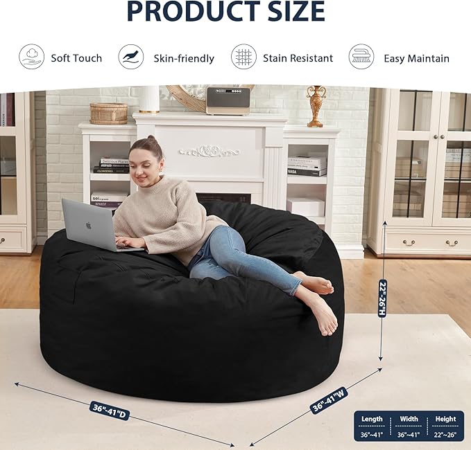 3FT Bean Bag Chair, Comfy Bean Bag Chairs - Image 3
