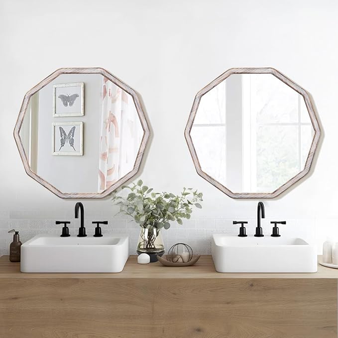 ULIKE White Wood Mirror for Wall, 24 Inch Rustic Farmhouse Mirror - Image 4