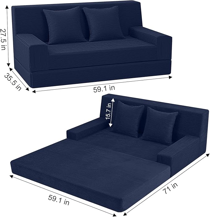 MeMoreCool Boneless Folding Sofa Bed Queen, Corduroy Convertible Sleeper Chair - Image 2