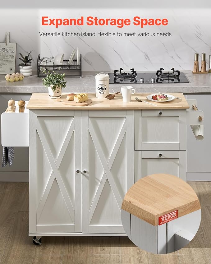 VEVOR Kitchen Island Cart, 45.3x39 inch Rolling Kitchen Table, Mobile Carts - Image 2