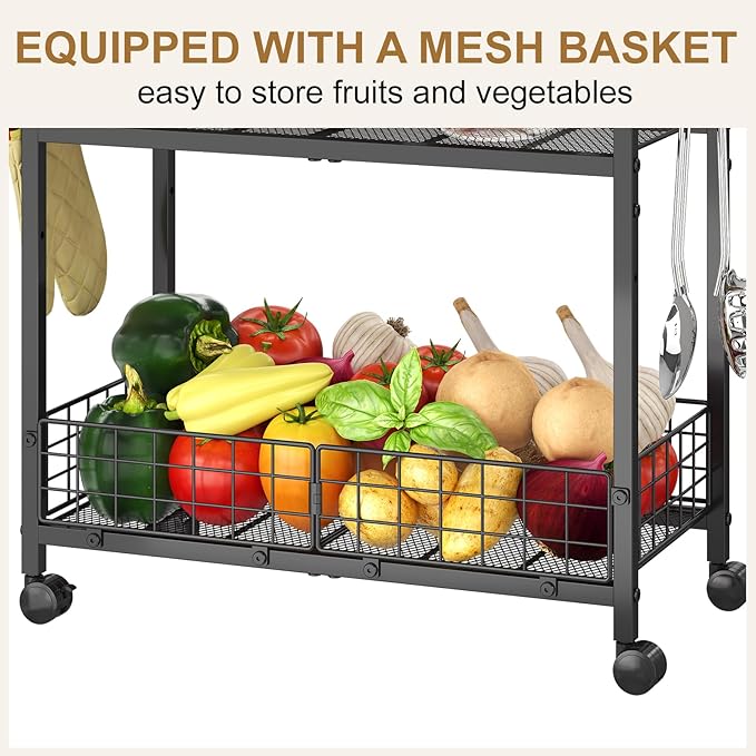 Rolling Kitchen Microwave Stand, 3-Tier Microwave Cart Table - Image 7