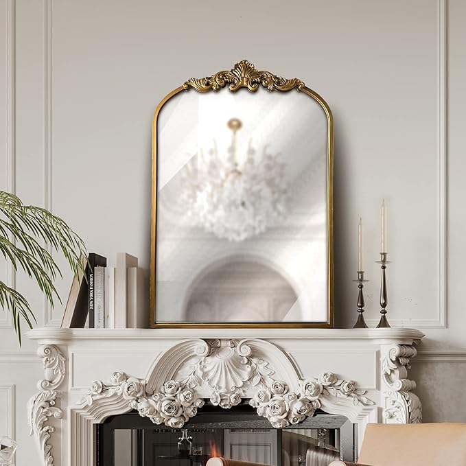 WAMIRRO Arched Gold Mirror, Antique Brass Mirrors, Wall Mounted Mirrors - Image 4