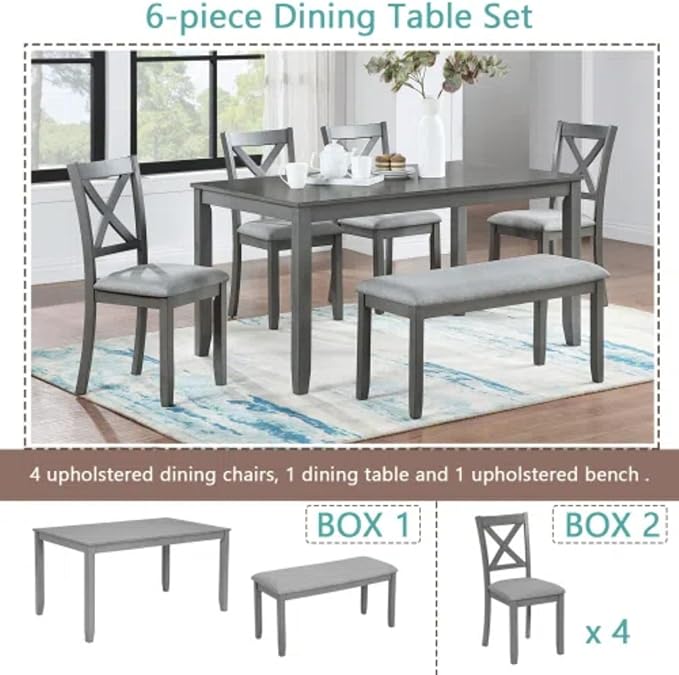 6-Piece Dining Table Set for 4-6 People, Kitchen Set - Image 3