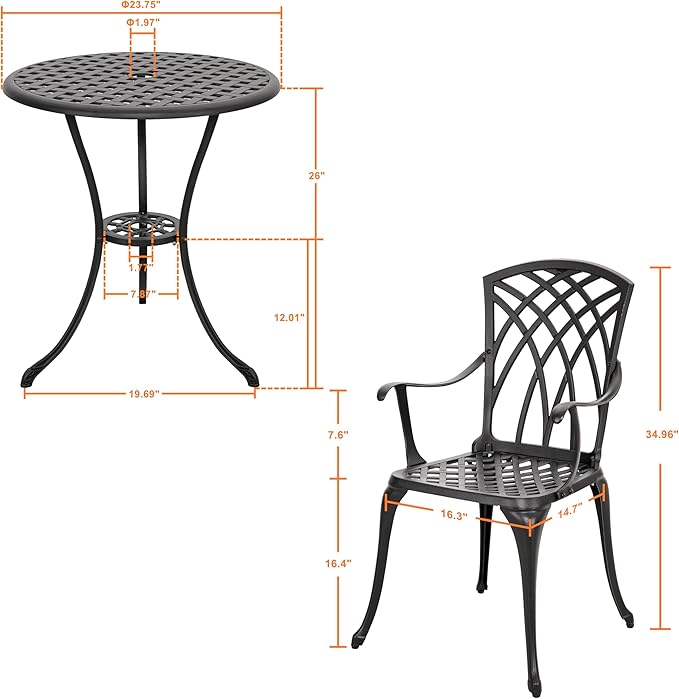NUU GARDEN Bistro Set 3 Piece Outdoor All Weather Cast Aluminum Patio Bistro - Image 2