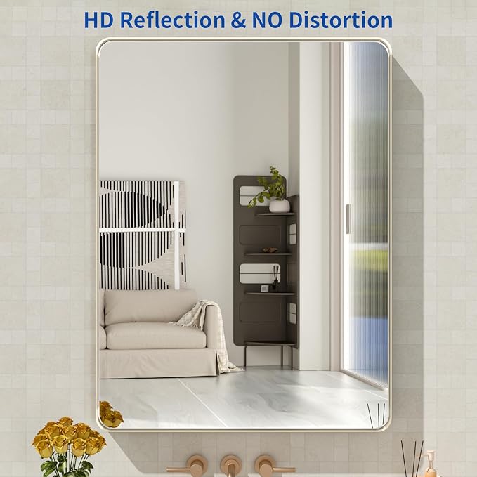WEER 28X36 Inch Brushed Nickel Bathroom Mirror, Brushed Silver Metal Frame - Image 2
