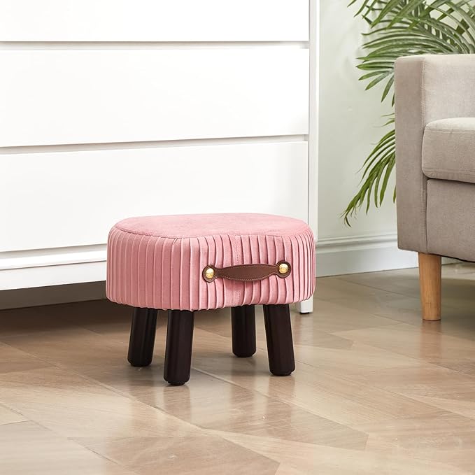 Small Footstool with Handle, Velvet Ottoman Foot Rest with Padded Seat - Image 2