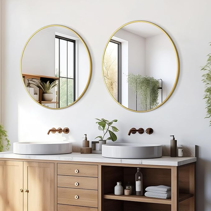 Circular Mirror Gold Round Mirror 18 Inch Round Bathroom Mirror Wall Mirrors - Image 2