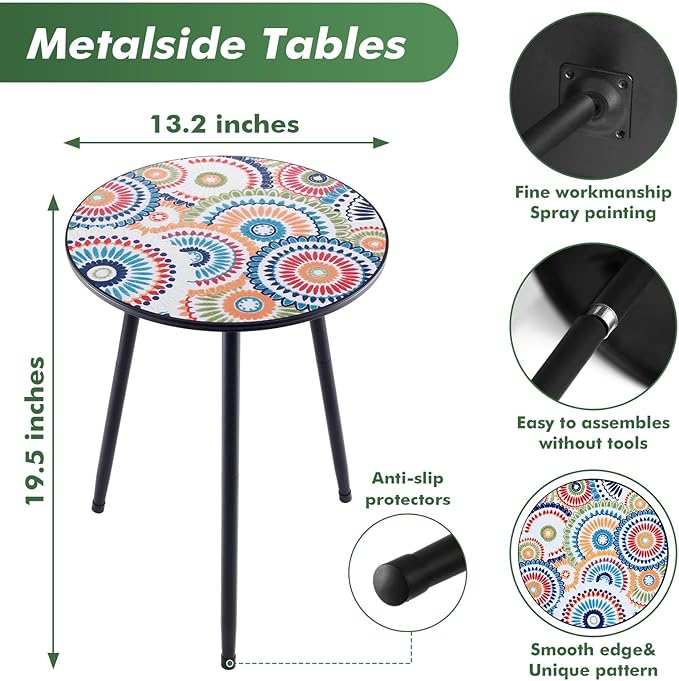 1 Pack Metal Mosaic Round Side Table 13.4" Small End Corner Tables - Image 3