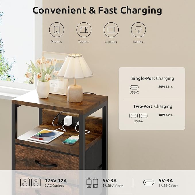 NightStand Bedside Charging Table Bedroom - Image 4
