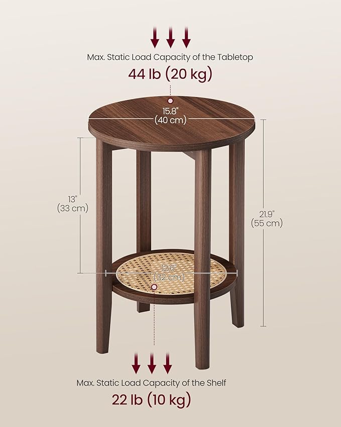 VASAGLE Round Side End Table, 2-Tier Boho Bedside Table - Image 3