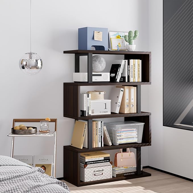 SORCEDAS Bookshelf Geometric Bookcase S Shaped Industrial Bookshelf Storage - Image 4